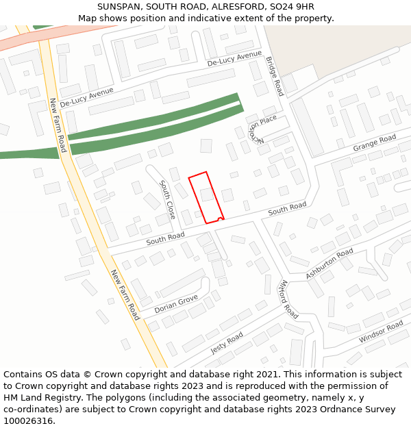 SUNSPAN, SOUTH ROAD, ALRESFORD, SO24 9HR: Location map and indicative extent of plot