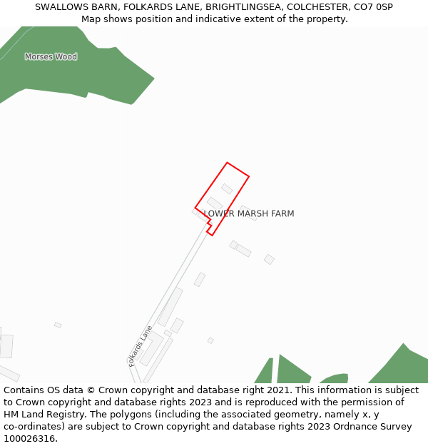 SWALLOWS BARN, FOLKARDS LANE, BRIGHTLINGSEA, COLCHESTER, CO7 0SP: Location map and indicative extent of plot