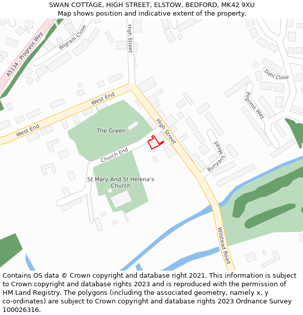 SWAN COTTAGE, HIGH STREET, ELSTOW, BEDFORD, MK42 9XU: Location map and indicative extent of plot