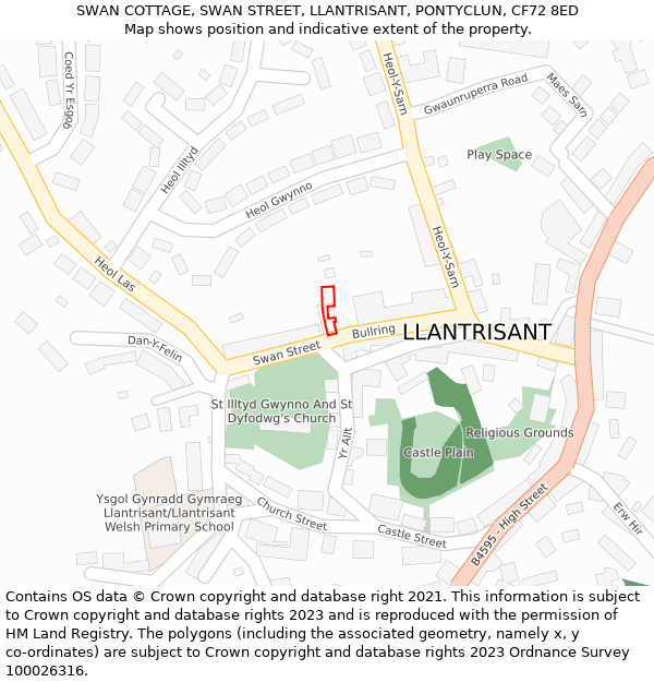 SWAN COTTAGE, SWAN STREET, LLANTRISANT, PONTYCLUN, CF72 8ED: Location map and indicative extent of plot