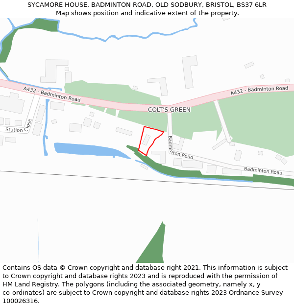 SYCAMORE HOUSE, BADMINTON ROAD, OLD SODBURY, BRISTOL, BS37 6LR: Location map and indicative extent of plot