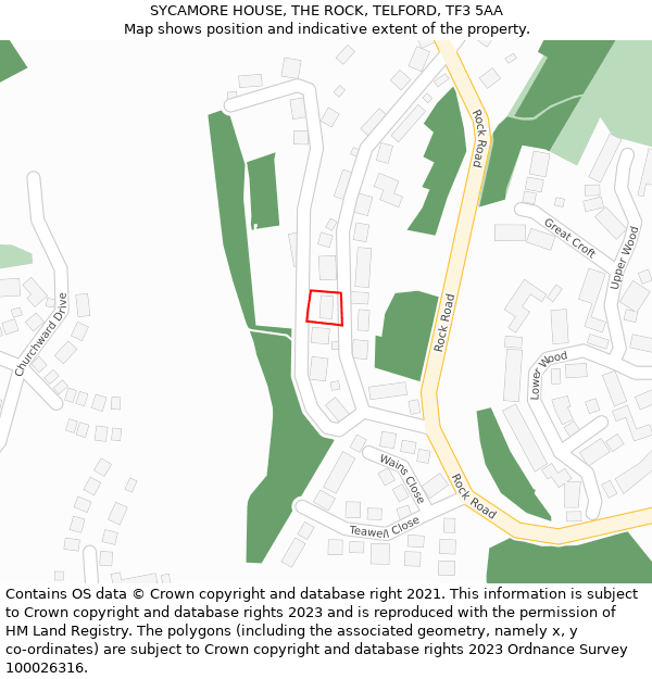 SYCAMORE HOUSE, THE ROCK, TELFORD, TF3 5AA: Location map and indicative extent of plot