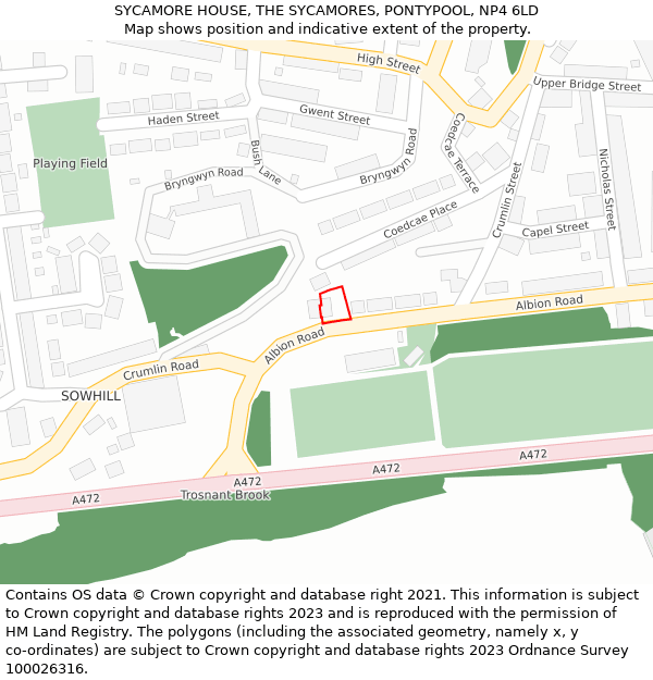 SYCAMORE HOUSE, THE SYCAMORES, PONTYPOOL, NP4 6LD: Location map and indicative extent of plot
