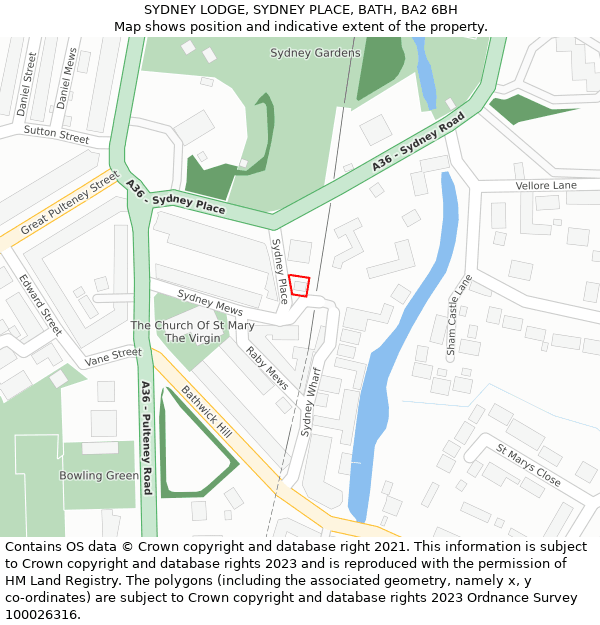 SYDNEY LODGE, SYDNEY PLACE, BATH, BA2 6BH: Location map and indicative extent of plot