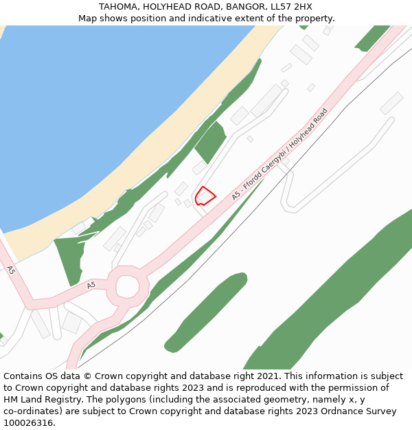 TAHOMA, HOLYHEAD ROAD, BANGOR, LL57 2HX: Location map and indicative extent of plot