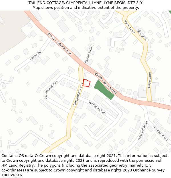 TAIL END COTTAGE, CLAPPENTAIL LANE, LYME REGIS, DT7 3LY: Location map and indicative extent of plot