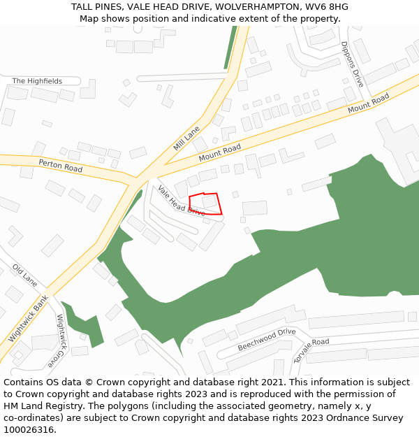 TALL PINES, VALE HEAD DRIVE, WOLVERHAMPTON, WV6 8HG: Location map and indicative extent of plot