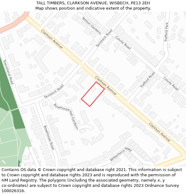 TALL TIMBERS, CLARKSON AVENUE, WISBECH, PE13 2EH: Location map and indicative extent of plot