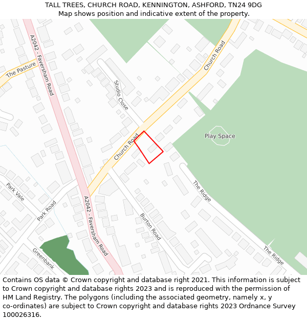 TALL TREES, CHURCH ROAD, KENNINGTON, ASHFORD, TN24 9DG: Location map and indicative extent of plot