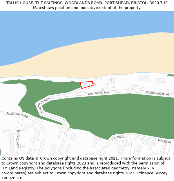 TALLIS HOUSE, THE SALTINGS, WOODLANDS ROAD, PORTISHEAD, BRISTOL, BS20 7HF: Location map and indicative extent of plot