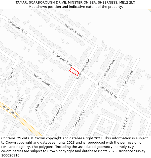 TAMAR, SCARBOROUGH DRIVE, MINSTER ON SEA, SHEERNESS, ME12 2LX: Location map and indicative extent of plot