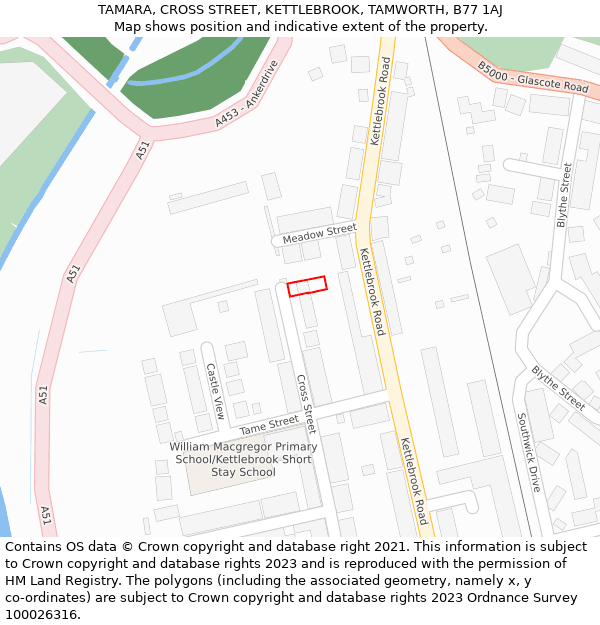 TAMARA, CROSS STREET, KETTLEBROOK, TAMWORTH, B77 1AJ: Location map and indicative extent of plot