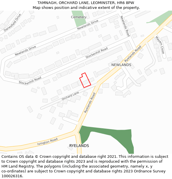 TAMNAGH, ORCHARD LANE, LEOMINSTER, HR6 8PW: Location map and indicative extent of plot
