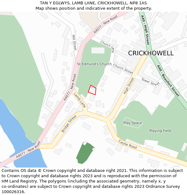 TAN Y EGLWYS, LAMB LANE, CRICKHOWELL, NP8 1AS: Location map and indicative extent of plot