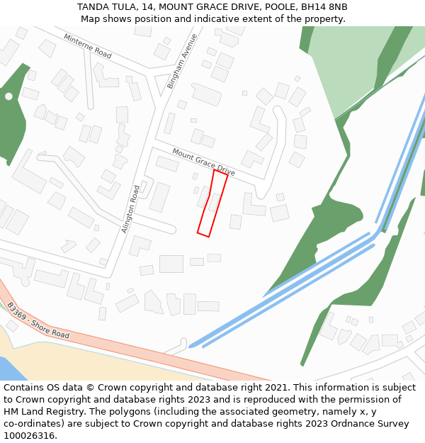 TANDA TULA, 14, MOUNT GRACE DRIVE, POOLE, BH14 8NB: Location map and indicative extent of plot