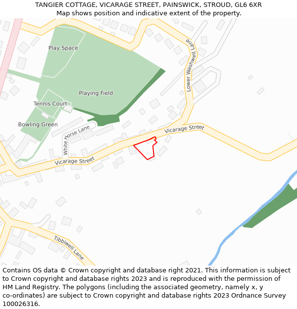 TANGIER COTTAGE, VICARAGE STREET, PAINSWICK, STROUD, GL6 6XR: Location map and indicative extent of plot