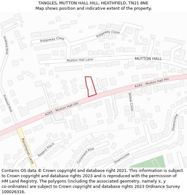 TANGLES, MUTTON HALL HILL, HEATHFIELD, TN21 8NE: Location map and indicative extent of plot