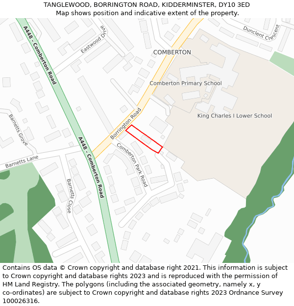 TANGLEWOOD, BORRINGTON ROAD, KIDDERMINSTER, DY10 3ED: Location map and indicative extent of plot