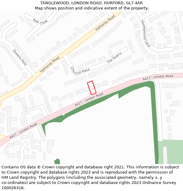 TANGLEWOOD, LONDON ROAD, FAIRFORD, GL7 4AR: Location map and indicative extent of plot