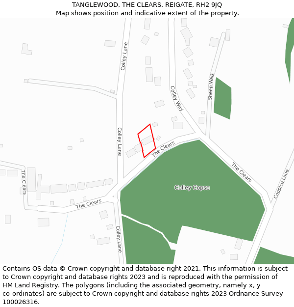 TANGLEWOOD, THE CLEARS, REIGATE, RH2 9JQ: Location map and indicative extent of plot