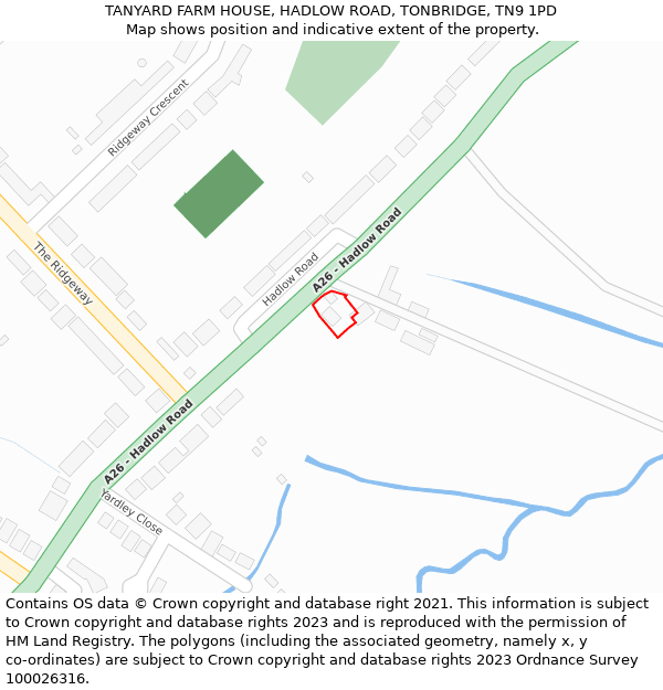 TANYARD FARM HOUSE, HADLOW ROAD, TONBRIDGE, TN9 1PD: Location map and indicative extent of plot