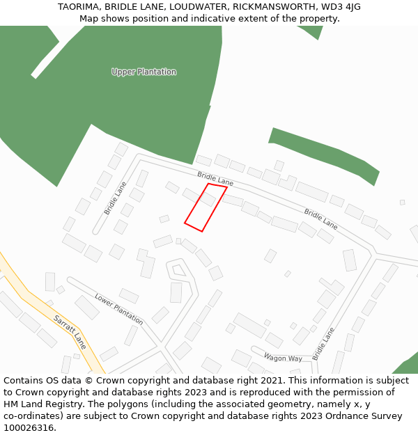 TAORIMA, BRIDLE LANE, LOUDWATER, RICKMANSWORTH, WD3 4JG: Location map and indicative extent of plot