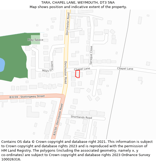 TARA, CHAPEL LANE, WEYMOUTH, DT3 5NA: Location map and indicative extent of plot