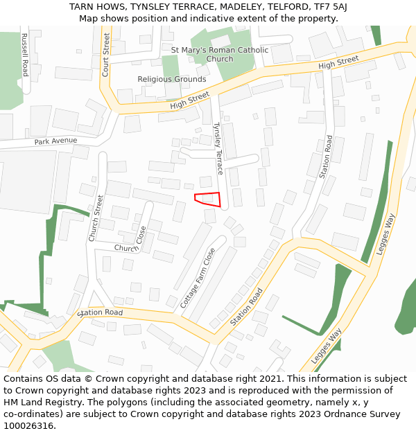 TARN HOWS, TYNSLEY TERRACE, MADELEY, TELFORD, TF7 5AJ: Location map and indicative extent of plot