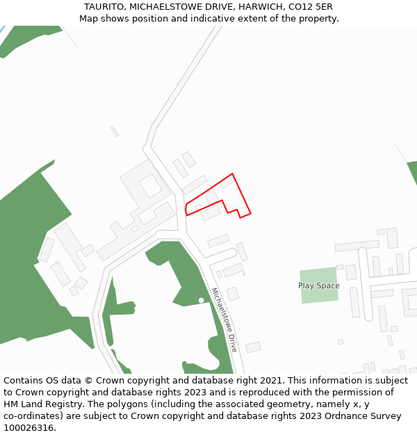 TAURITO, MICHAELSTOWE DRIVE, HARWICH, CO12 5ER: Location map and indicative extent of plot