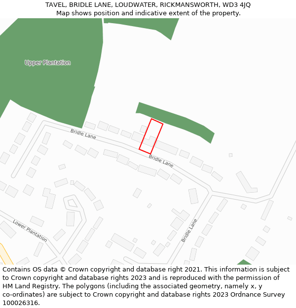 TAVEL, BRIDLE LANE, LOUDWATER, RICKMANSWORTH, WD3 4JQ: Location map and indicative extent of plot