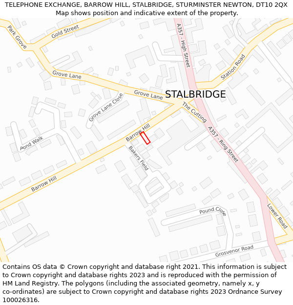 TELEPHONE EXCHANGE, BARROW HILL, STALBRIDGE, STURMINSTER NEWTON, DT10 2QX: Location map and indicative extent of plot