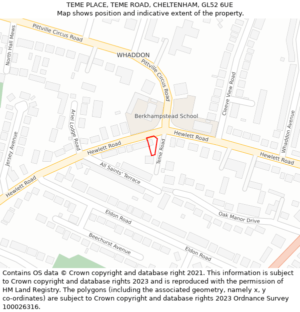 TEME PLACE, TEME ROAD, CHELTENHAM, GL52 6UE: Location map and indicative extent of plot