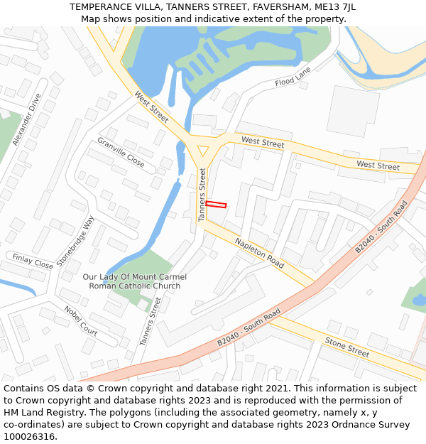 TEMPERANCE VILLA, TANNERS STREET, FAVERSHAM, ME13 7JL: Location map and indicative extent of plot