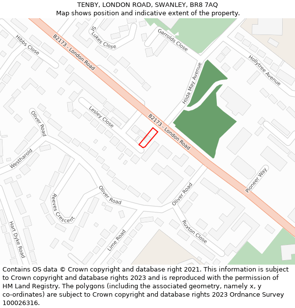 TENBY, LONDON ROAD, SWANLEY, BR8 7AQ: Location map and indicative extent of plot