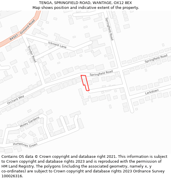 TENGA, SPRINGFIELD ROAD, WANTAGE, OX12 8EX: Location map and indicative extent of plot