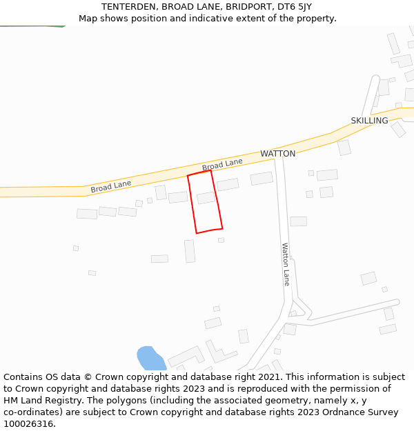 TENTERDEN, BROAD LANE, BRIDPORT, DT6 5JY: Location map and indicative extent of plot