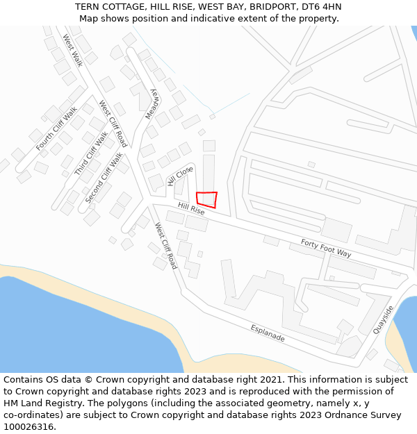 TERN COTTAGE, HILL RISE, WEST BAY, BRIDPORT, DT6 4HN: Location map and indicative extent of plot