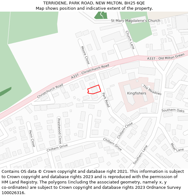 TERRIDENE, PARK ROAD, NEW MILTON, BH25 6QE: Location map and indicative extent of plot