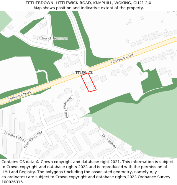 TETHERDOWN, LITTLEWICK ROAD, KNAPHILL, WOKING, GU21 2JX: Location map and indicative extent of plot