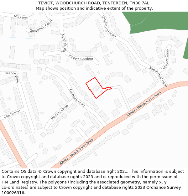 TEVIOT, WOODCHURCH ROAD, TENTERDEN, TN30 7AL: Location map and indicative extent of plot