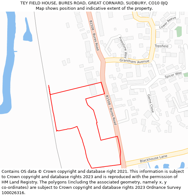 TEY FIELD HOUSE, BURES ROAD, GREAT CORNARD, SUDBURY, CO10 0JQ: Location map and indicative extent of plot