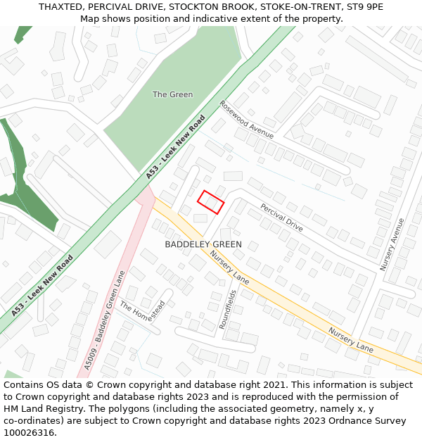 THAXTED, PERCIVAL DRIVE, STOCKTON BROOK, STOKE-ON-TRENT, ST9 9PE: Location map and indicative extent of plot