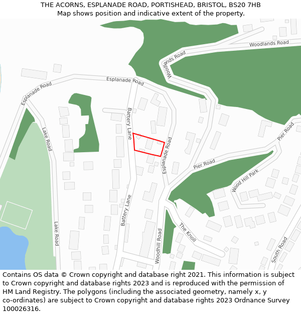 THE ACORNS, ESPLANADE ROAD, PORTISHEAD, BRISTOL, BS20 7HB: Location map and indicative extent of plot