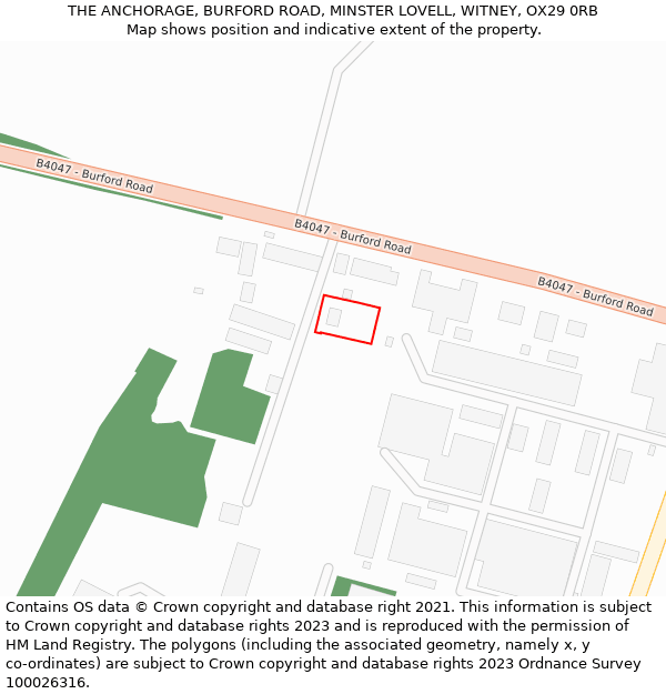 THE ANCHORAGE, BURFORD ROAD, MINSTER LOVELL, WITNEY, OX29 0RB: Location map and indicative extent of plot