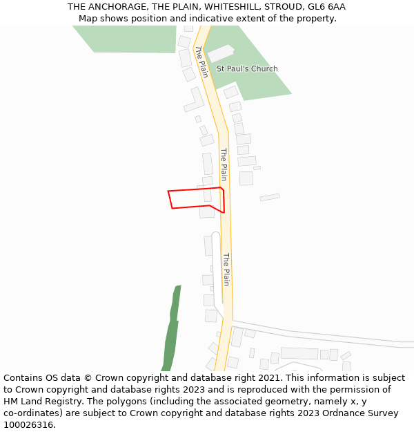 THE ANCHORAGE, THE PLAIN, WHITESHILL, STROUD, GL6 6AA: Location map and indicative extent of plot