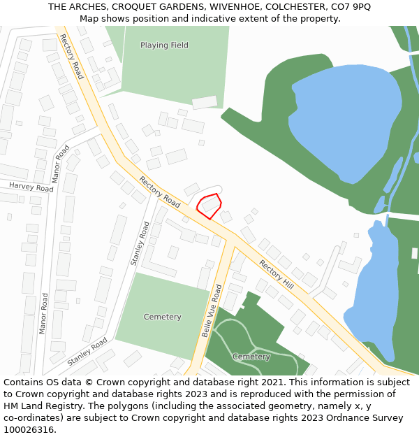 THE ARCHES, CROQUET GARDENS, WIVENHOE, COLCHESTER, CO7 9PQ: Location map and indicative extent of plot