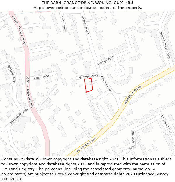 THE BARN, GRANGE DRIVE, WOKING, GU21 4BU: Location map and indicative extent of plot