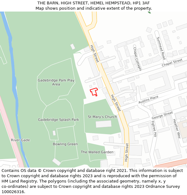 THE BARN, HIGH STREET, HEMEL HEMPSTEAD, HP1 3AF: Location map and indicative extent of plot