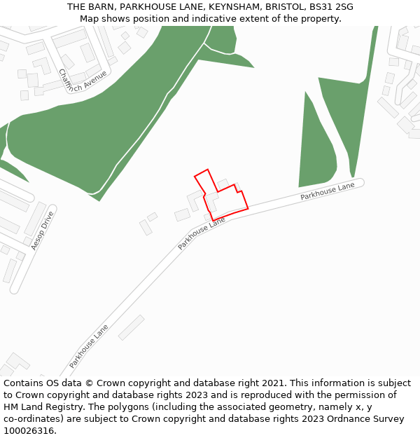 THE BARN, PARKHOUSE LANE, KEYNSHAM, BRISTOL, BS31 2SG: Location map and indicative extent of plot