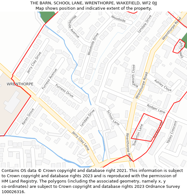 THE BARN, SCHOOL LANE, WRENTHORPE, WAKEFIELD, WF2 0JJ: Location map and indicative extent of plot